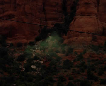 bell rock with green mist